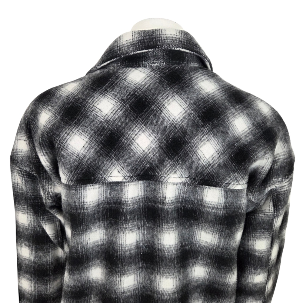 Thread & Supply Plaid Shacket Flannel Shirt Jacket NEW Womens Medium Black White - Picture 7 of 14
